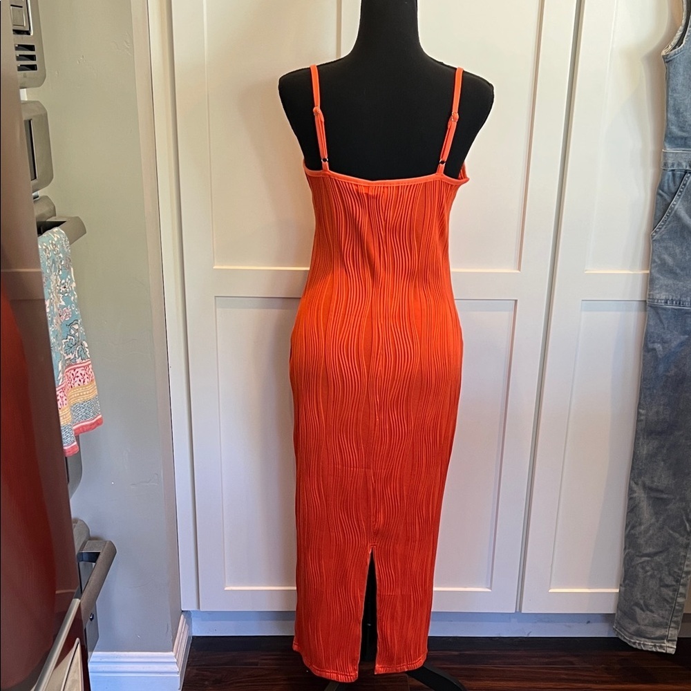 Prettygarden Vibrant Orange Textured Midi Orange Midi Size M - Picture 6 of 8